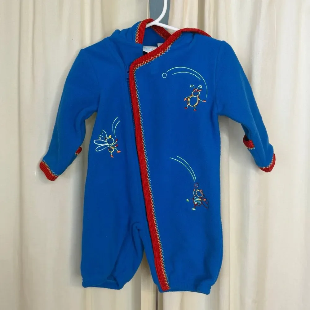 NWT Vintage Y2K koala BABY fleece footless bunting blue embroidered bugs 0/3 m